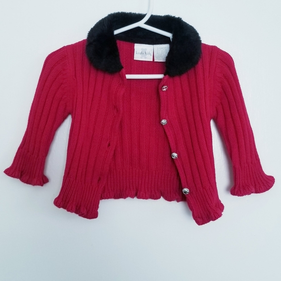 Koala Kids Baby Girl's Red Buttoned Cardigan Sweater Size 3-6 Mos - Picture 6 of 10
